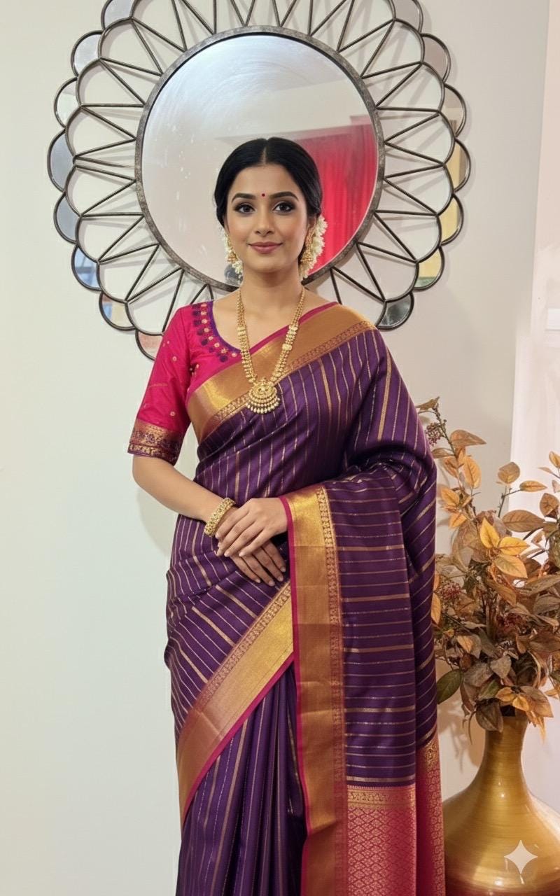 Kanchipuram soft silk saree in rarecolors with beautifully done hand  made embroidered blouse with readytowear work blouse fitsup to32 to 46