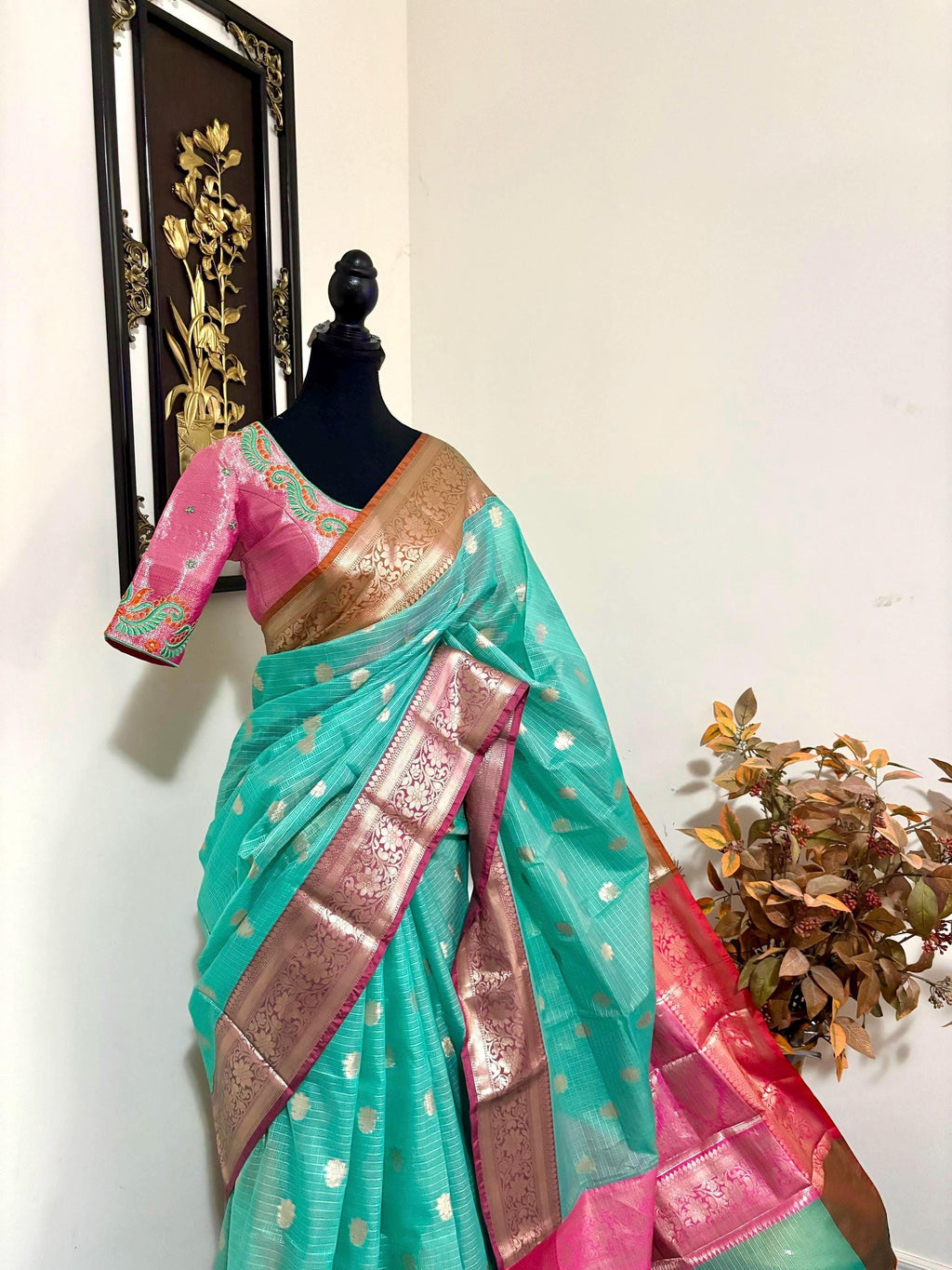 Beautiful Tissue Zari Kota saree with Kanchi  Zari boardes and beautifully done blouse paired up with pretty blouse fits up to 32 to 46