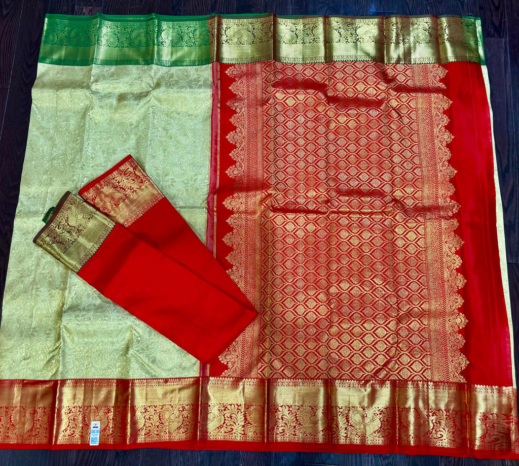 Beautiful gold dual shade boarder Bridal  2 gram gold pure handloom  Silk Kanjeevarm/Kanchipattu Saree ready to dispatch silk mark certified