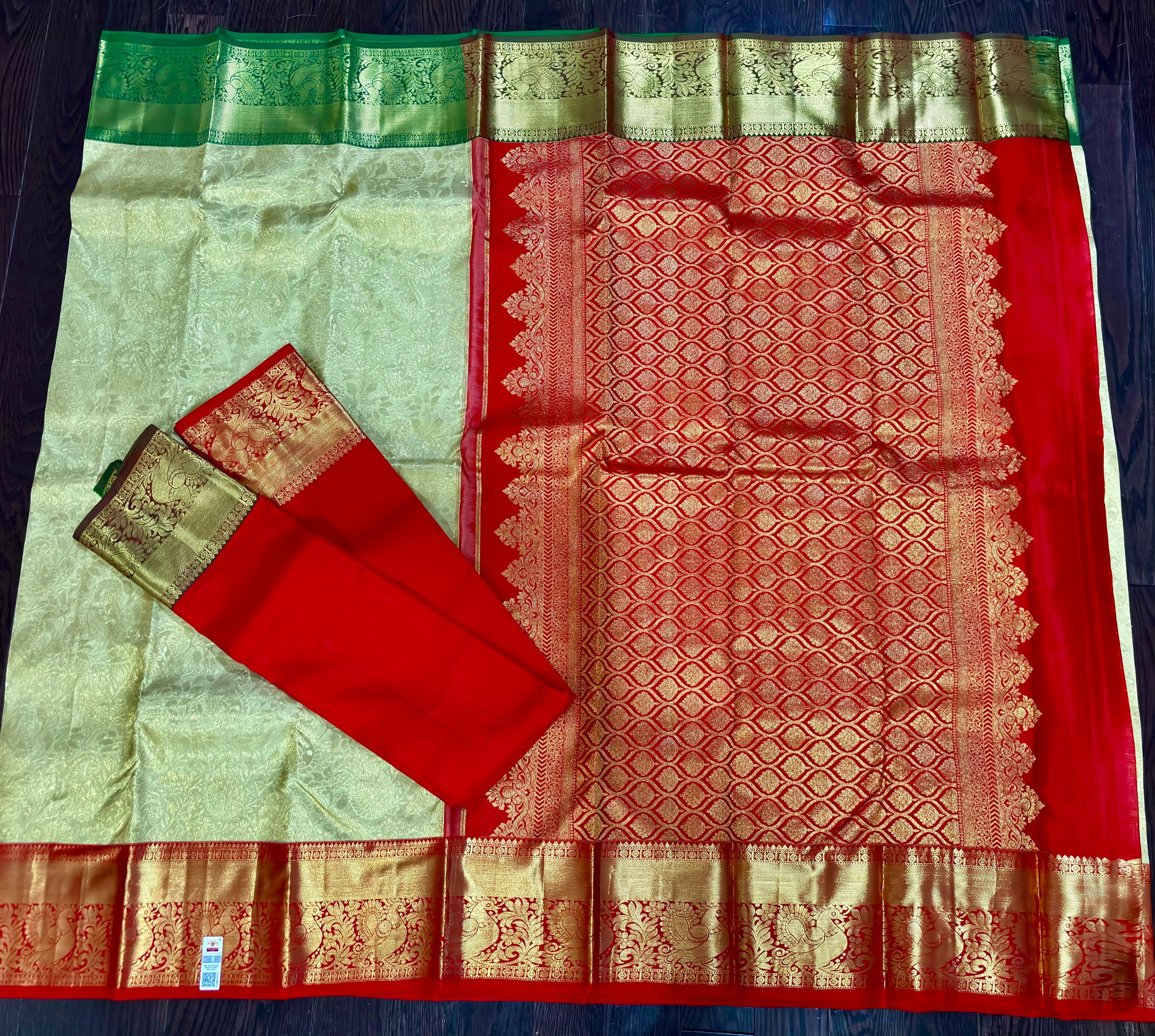 Beautiful gold dual shade boarder Bridal  2 gram gold pure handloom  Silk Kanjeevarm/Kanchipattu Saree ready to dispatch silk mark certified