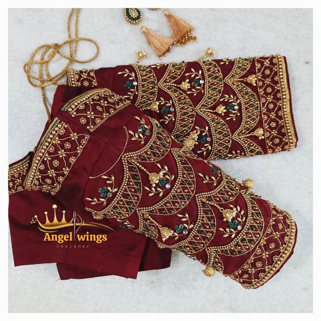 Stone studded Gold Work kardana n zardosi net hands  work Blouse ready to wear