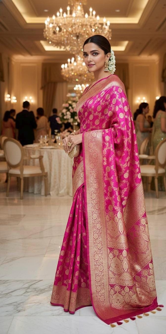 Royal Banarasi Silk Saree in Magenta Pink Ready-to-Wear Premium Edition ready to wear Blouse 34 to 46 size