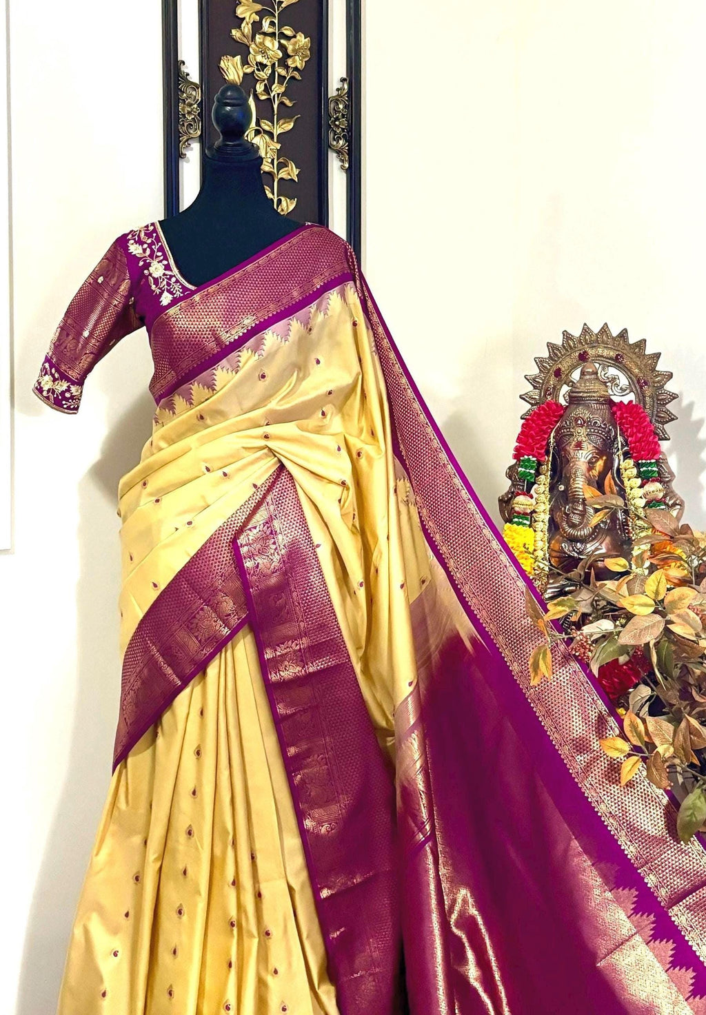 Gadwal Handloom pure silk sarees in rare colors and ready to wear blouse with embroidered blouse fits up to 32 -46 saree is ready fall pico