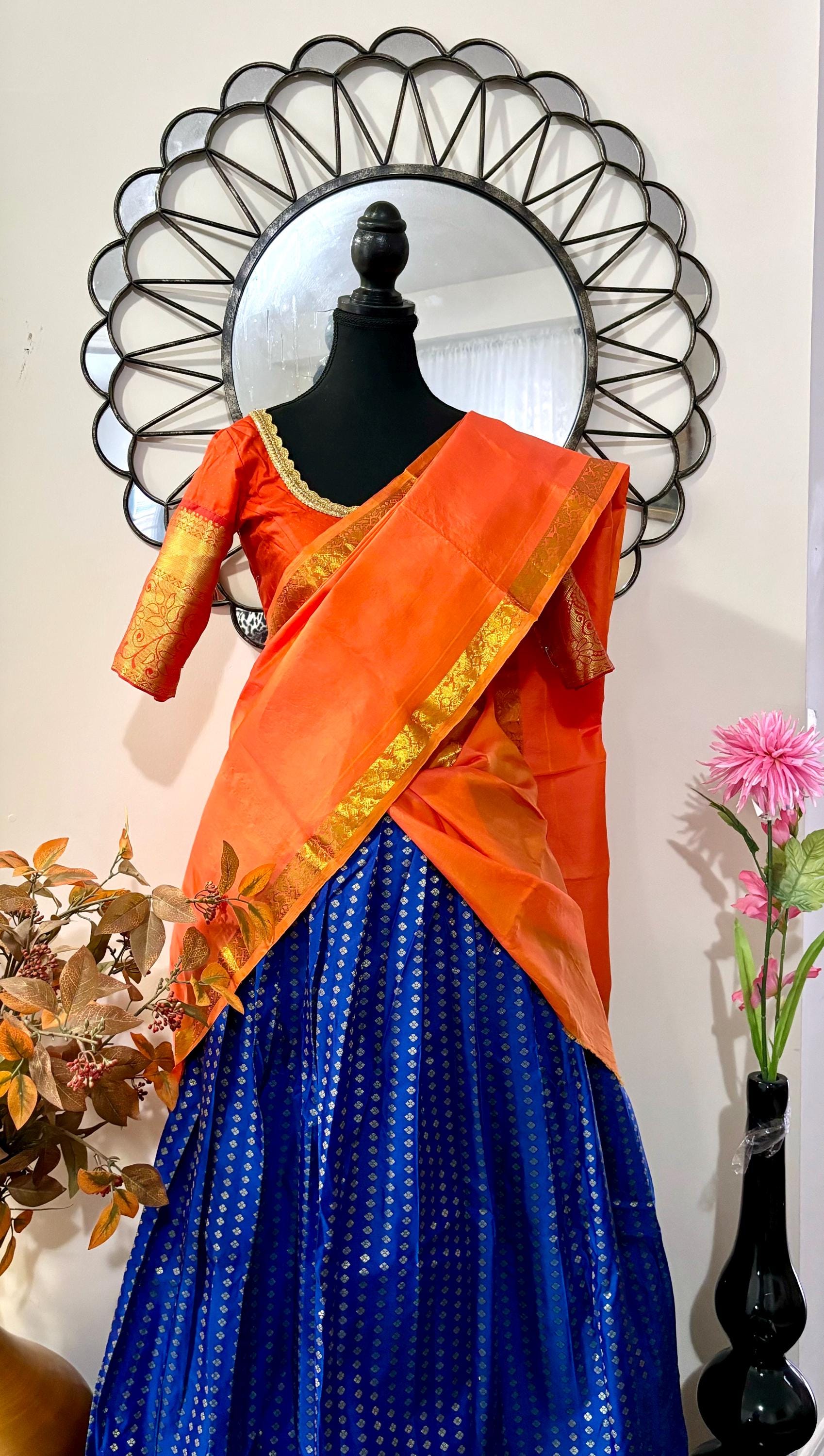 Beautiful colors Kanchi pattu Lihanga with beautiful Kanchi boarder is made of Handloom cloths ready with ready to wear blouse sizes 32 - 48