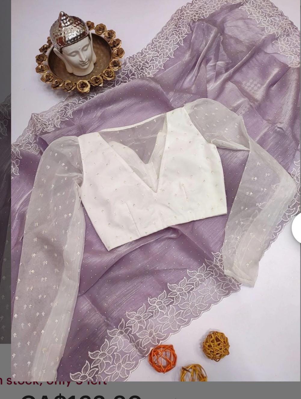 Beautiful designer saree  pretty embroidery border and all over stone work paired with beautiful designer blouse /ask seller before placing