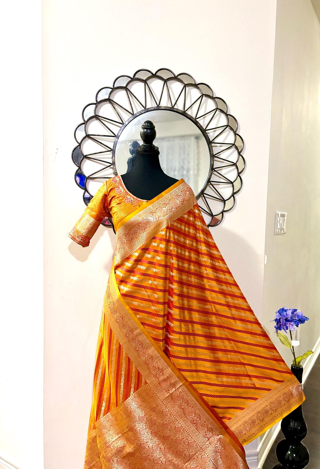 Pure silk  banarasi silk saree paired up with beautiful embroidery blouse fits to 32 to 46 in beautiful rare colors all over jaal. Cocktails