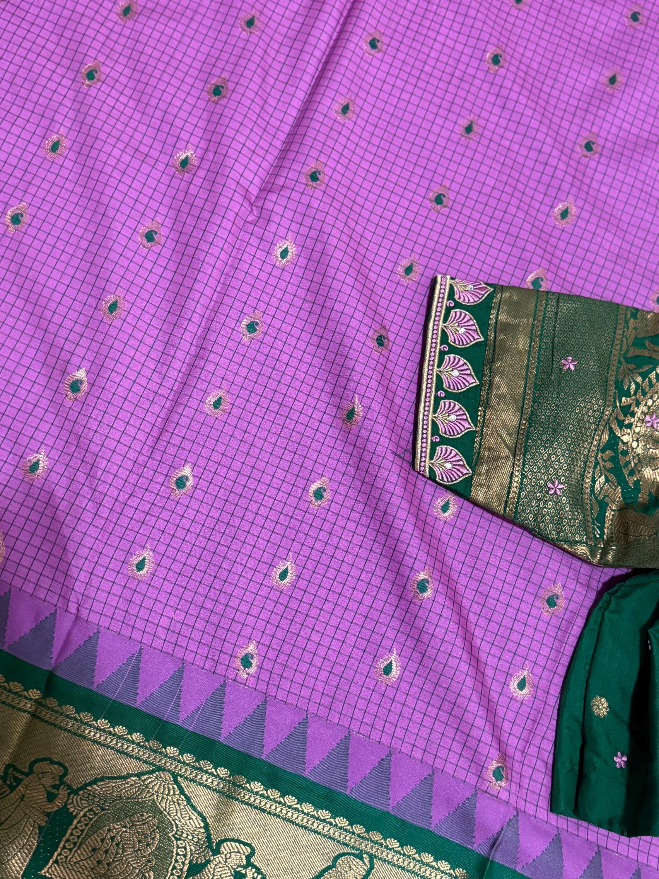Gadwal Handloom pure silk sarees in rare colors and ready to wear blouse with embroidered blouse fits up to 32 -46 saree is ready fall pico