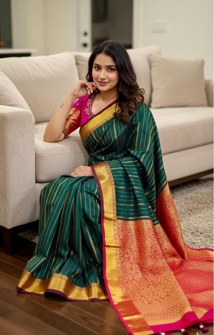 Kanchipuram soft silk saree in rarecolors with beautifully done hand  made embroidered blouse with readytowear work blouse fitsup to32 to 46