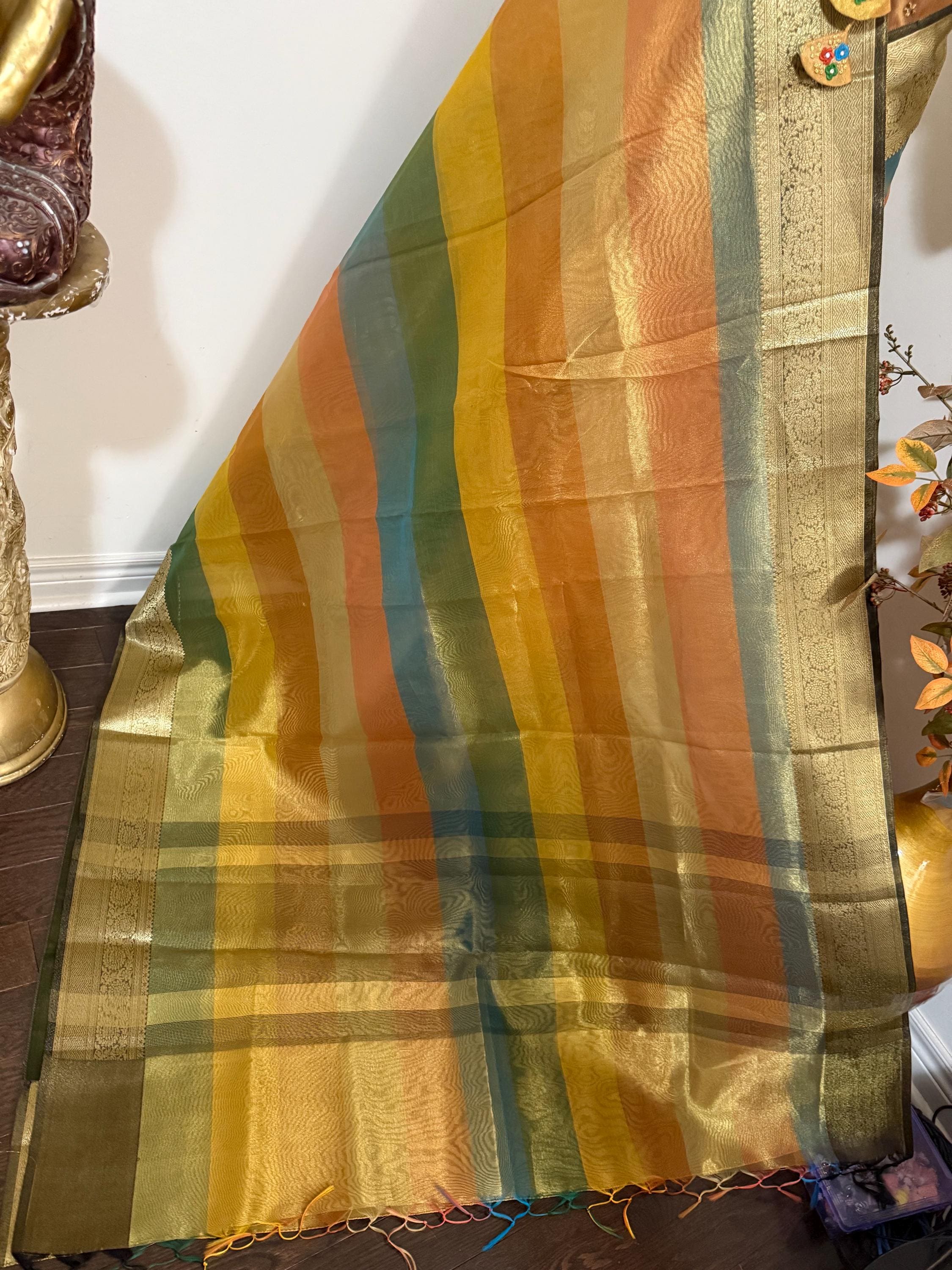 Banarsi fancy beautiful kora organza double zari silk saree very soft ant flowy ready to wear designer blouse fits 32-46  eye cooling shades