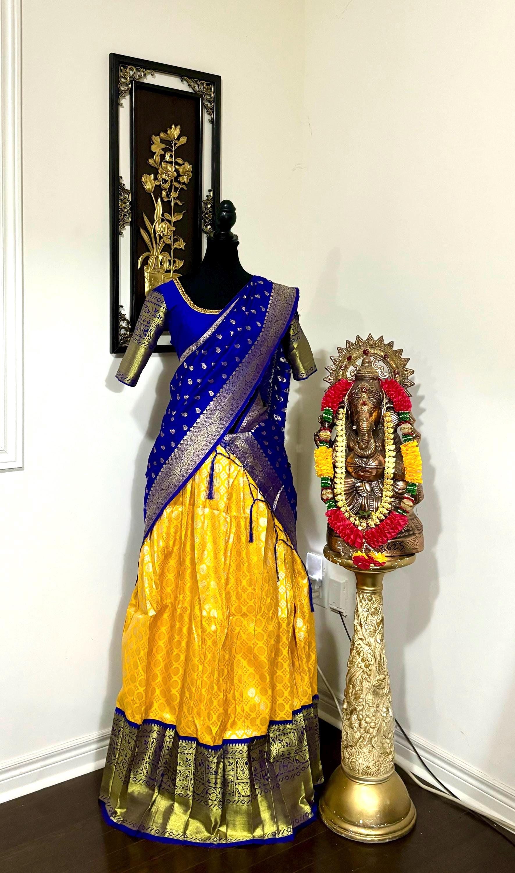 Beautiful colors Kanchi pattu Lihanga with beautiful Kanchi boarder is made of Handloom cloths ready with ready to wear blouse sizes 32 - 48