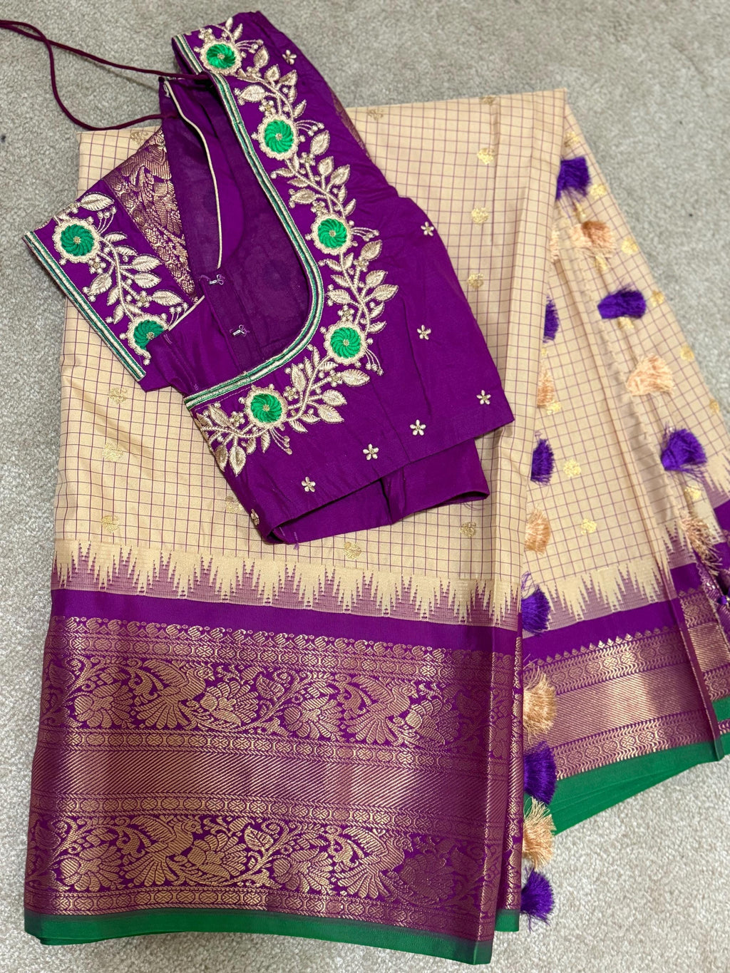 Gadwal Handloom pure silk sarees in rare colors and ready to wear blouse with embroidered blouse fits up to 32 -46 saree is ready fall pico