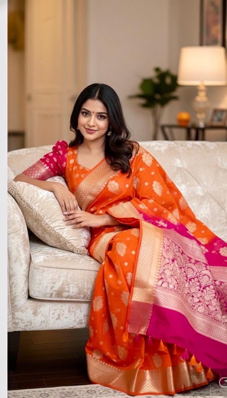 Beautiful Banarasi Dual shade  handloom khadi georgette silk saree all over beautiful water zari weaving work all over  32-46 Ready Blouse