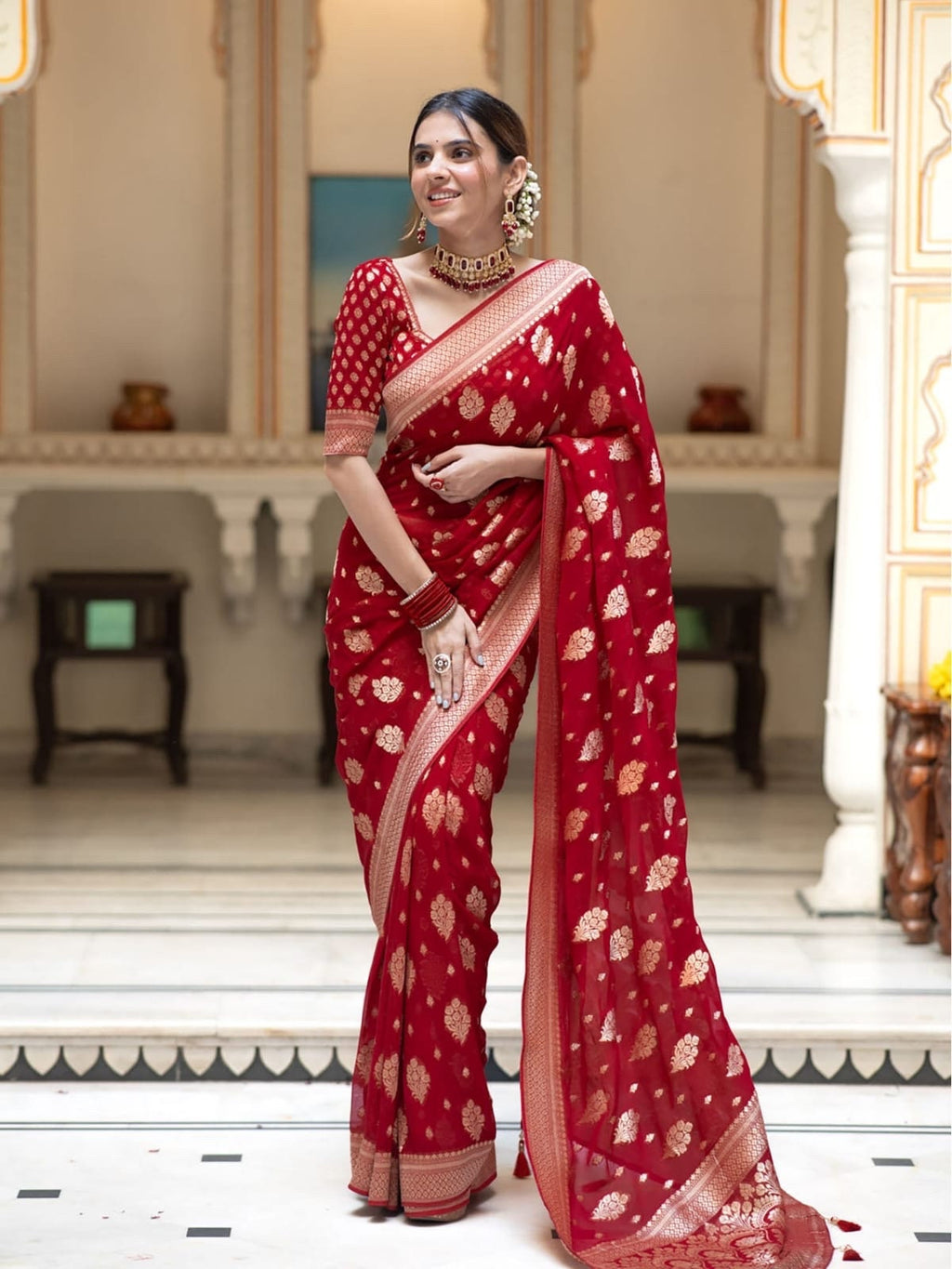 Banarasi handloom khadi georgette falling  silk saree all over beautiful water zari weaving work / Any color possible