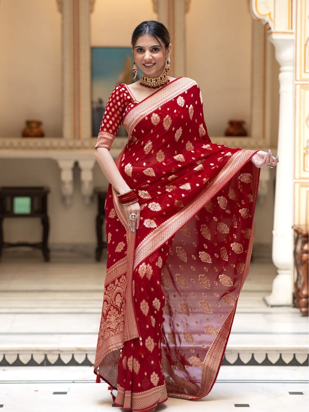 Banarasi handloom khadi georgette falling  silk saree all over beautiful water zari weaving work / Any color possible
