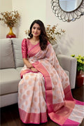 Pure silk Banarasi soft silk organza with Kanchi Boarder /Ready to wear Blouse fits 32-44