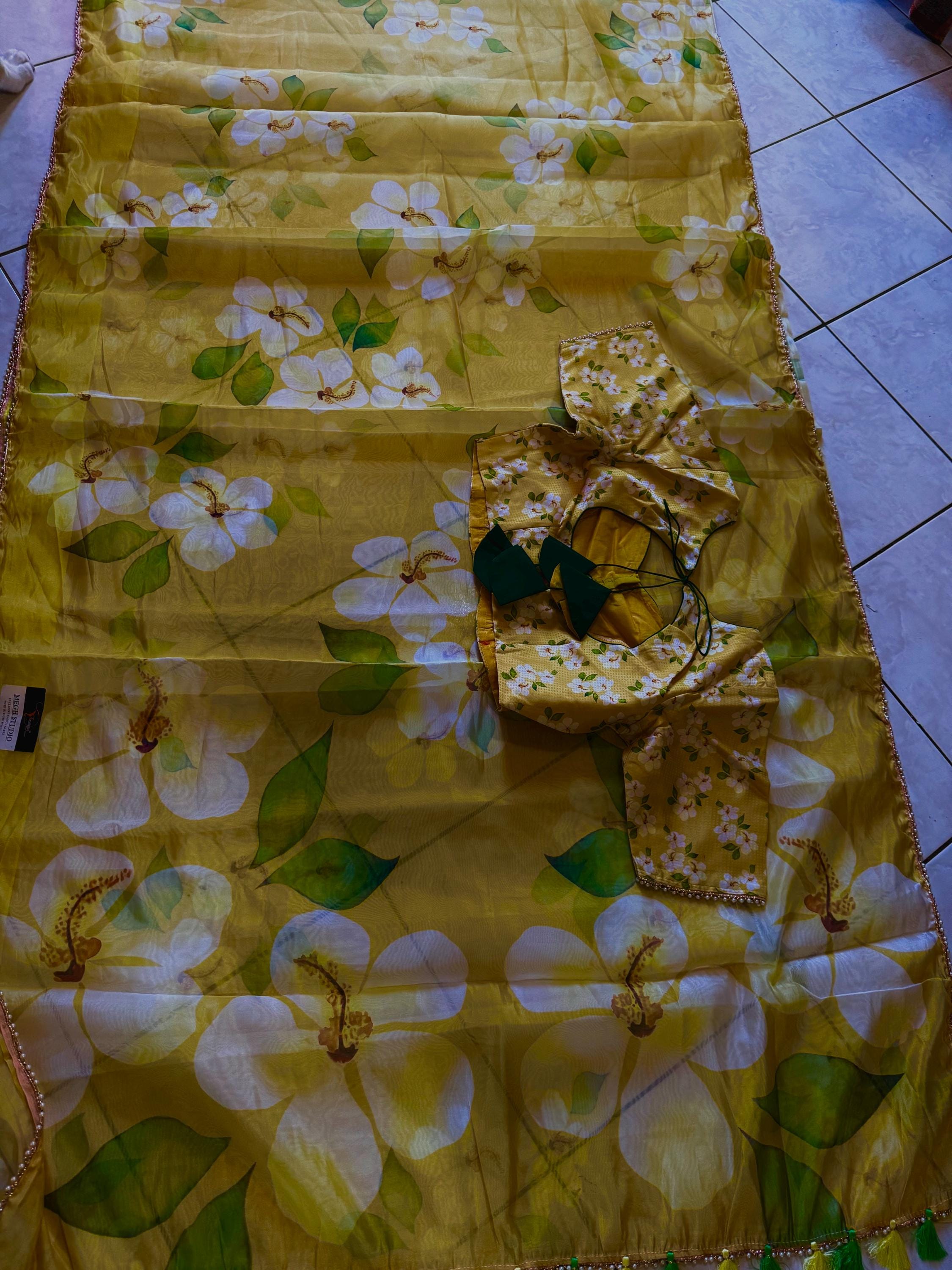Pure Silk soft and fally Organza Saree
