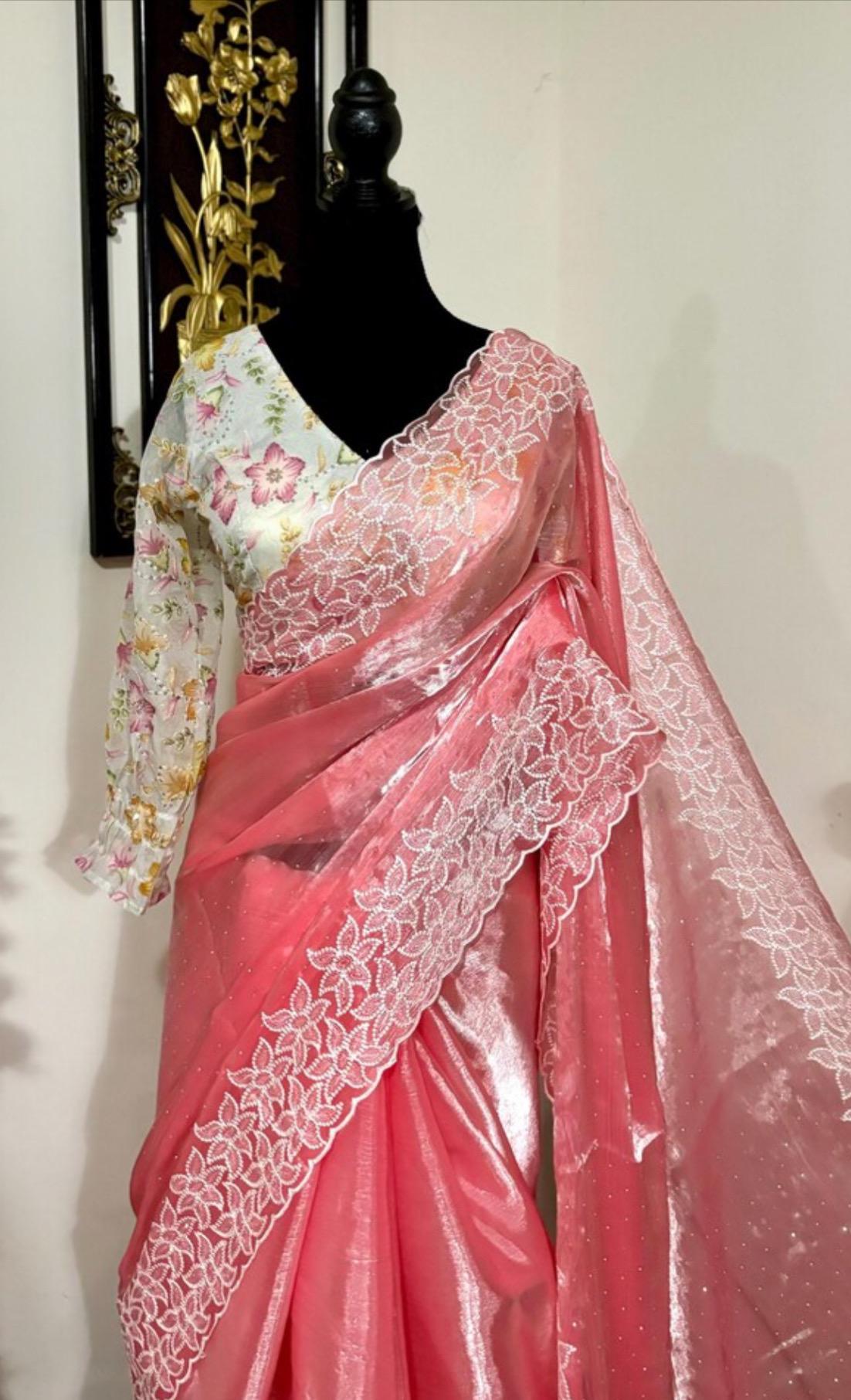 Beautiful shimmer georgett handloom georgette silk saree all over beautiful pearl and thread  weaving and beautiful boarder ready blouse