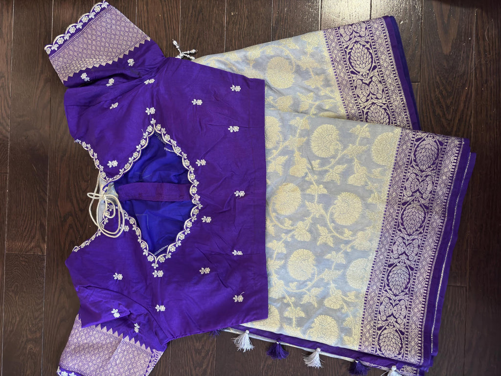 Beautiful banarasi silk saree paired up with beautiful embroidery blouse fits to 32 to 46 in beautiful rare colors all over jaal. Cocktails