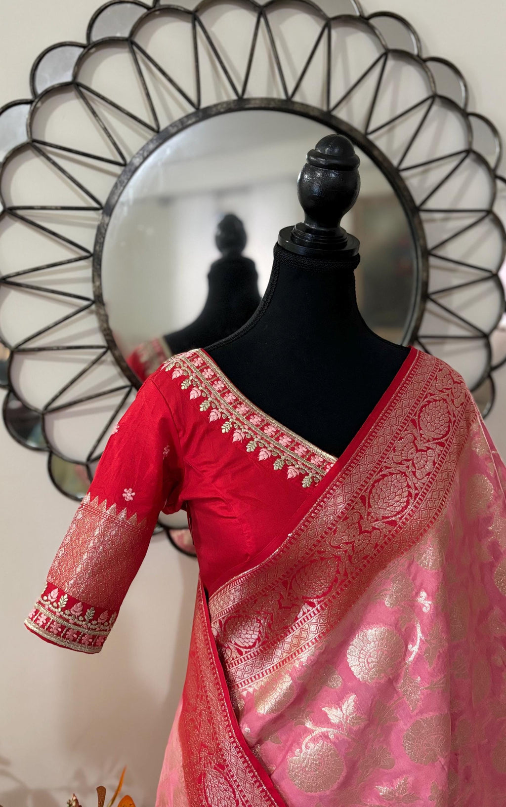 Beautiful banarasi silk saree paired up with beautiful embroidery blouse fits to 32 to 46 in beautiful rare colors all over jaal. Cocktails
