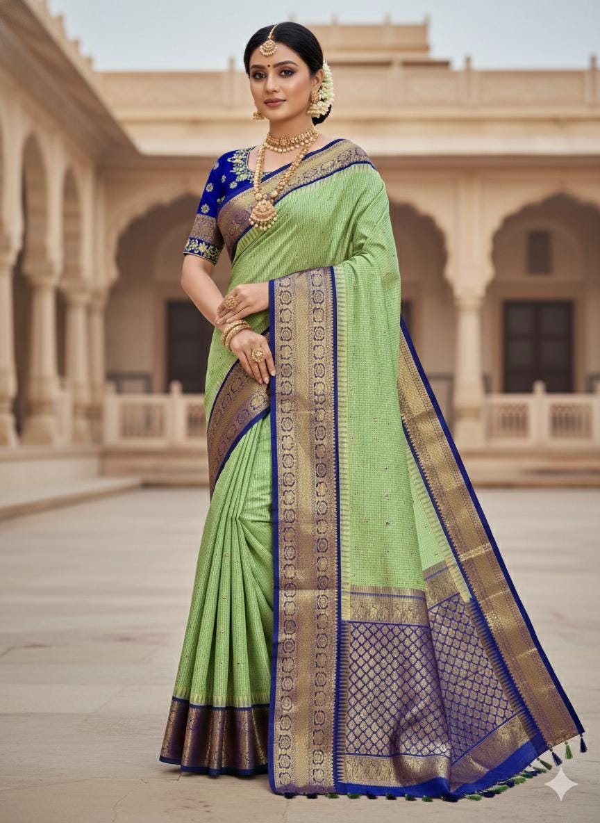 Gadwal Handloom pure silk sarees in rare colors and ready to wear blouse with embroidered blouse fits up to 32 -46 saree is ready fall pico