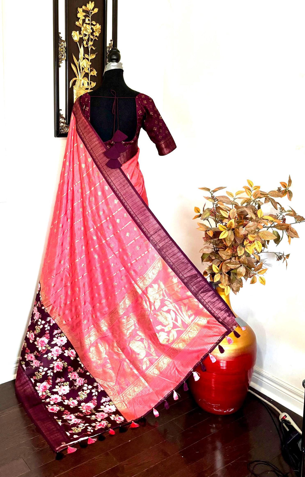 Light weight easy to drape Soft Silk fancy Saree; with beautiful pythani boarder, with Pochampalli design ready to wear Blouse fits 32-46