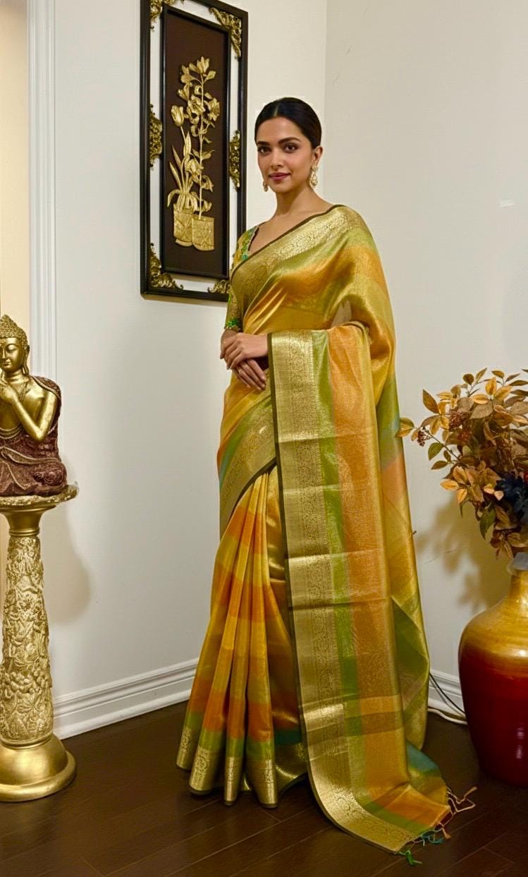 Banarsi fancy beautiful kora organza double zari silk saree very soft ant flowy ready to wear designer blouse fits 32-46  eye cooling shades