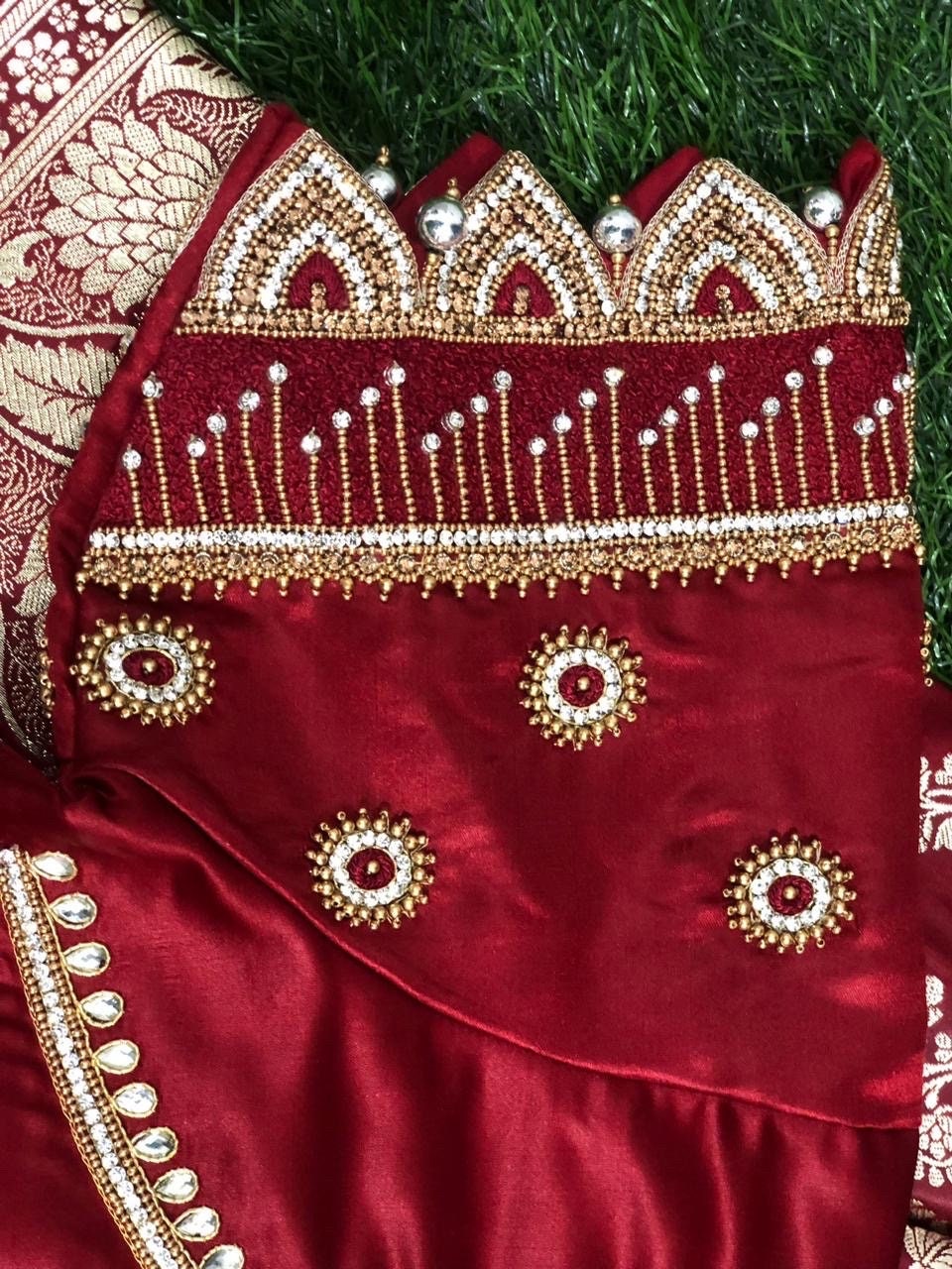 Gold Jardosi work Blouse with white stones ..ready to wear