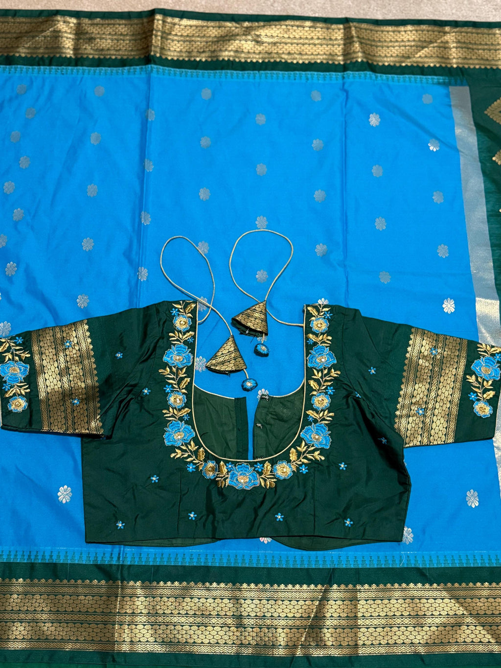 Gadwal Handloom pure silk sarees in rare colors and ready to wear blouse with embroidered blouse fits up to 32 -46 saree is ready fall pico