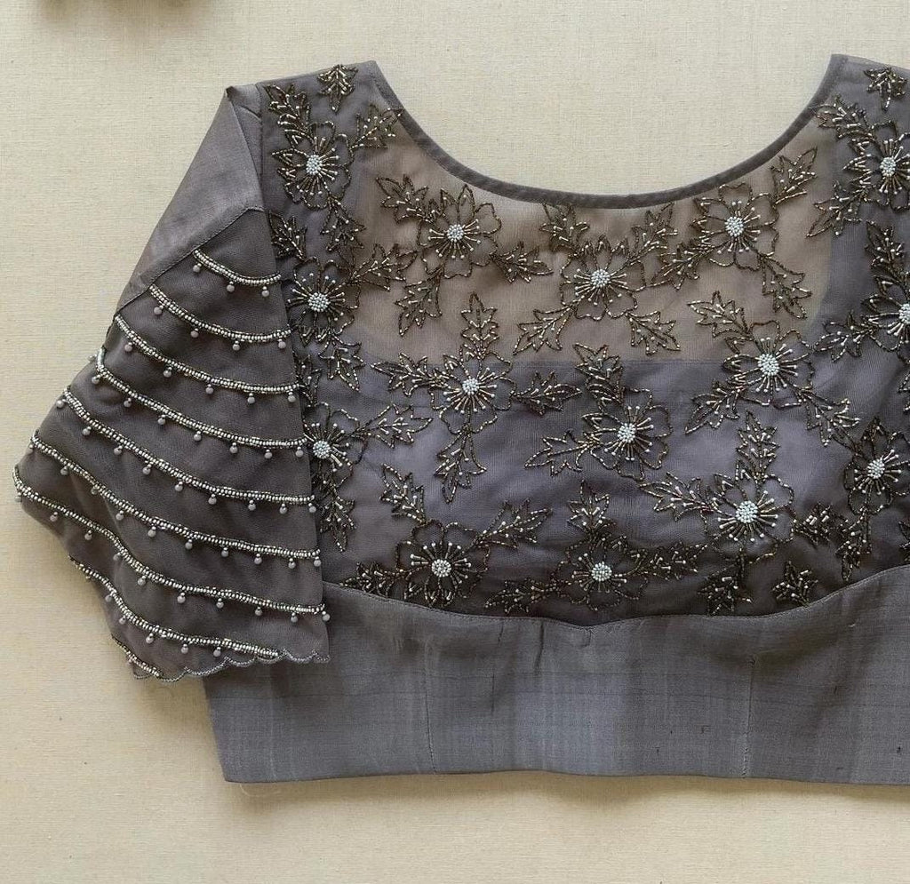 Designer sequence sugar beads and pearls emblished  maggam work  customised  blouses fits up to 32 to 46