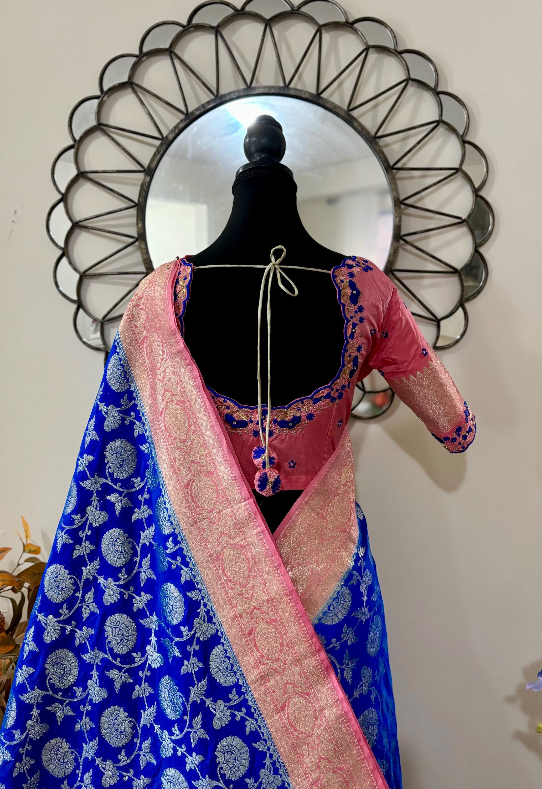 Beautiful banarasi silk saree paired up with beautiful embroidery blouse fits to 32 to 46 in beautiful rare colors all over jaal. Cocktails