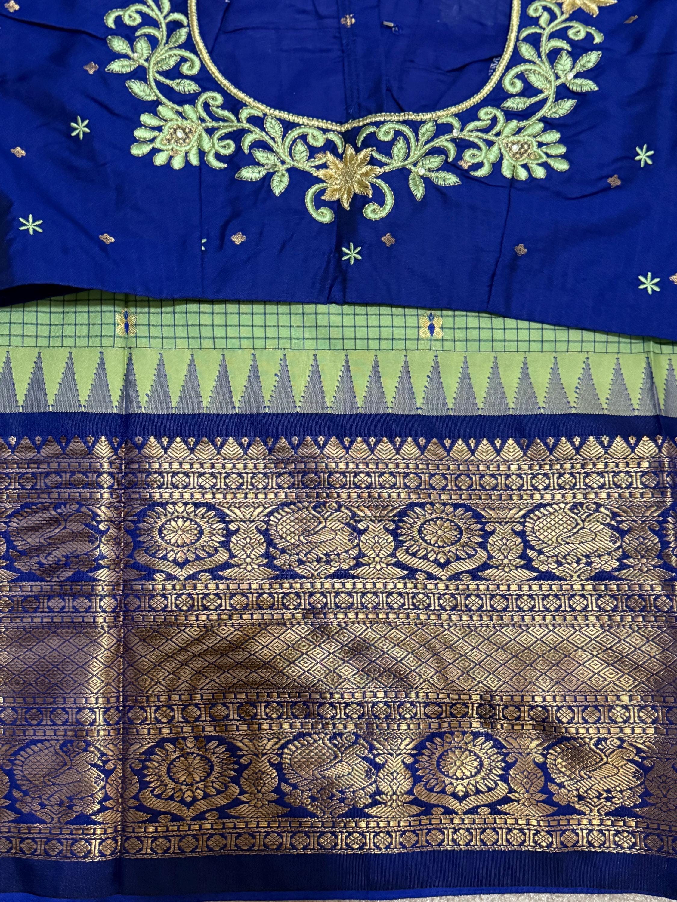 Gadwal Handloom pure silk sarees in rare colors and ready to wear blouse with embroidered blouse fits up to 32 -46 saree is ready fall pico