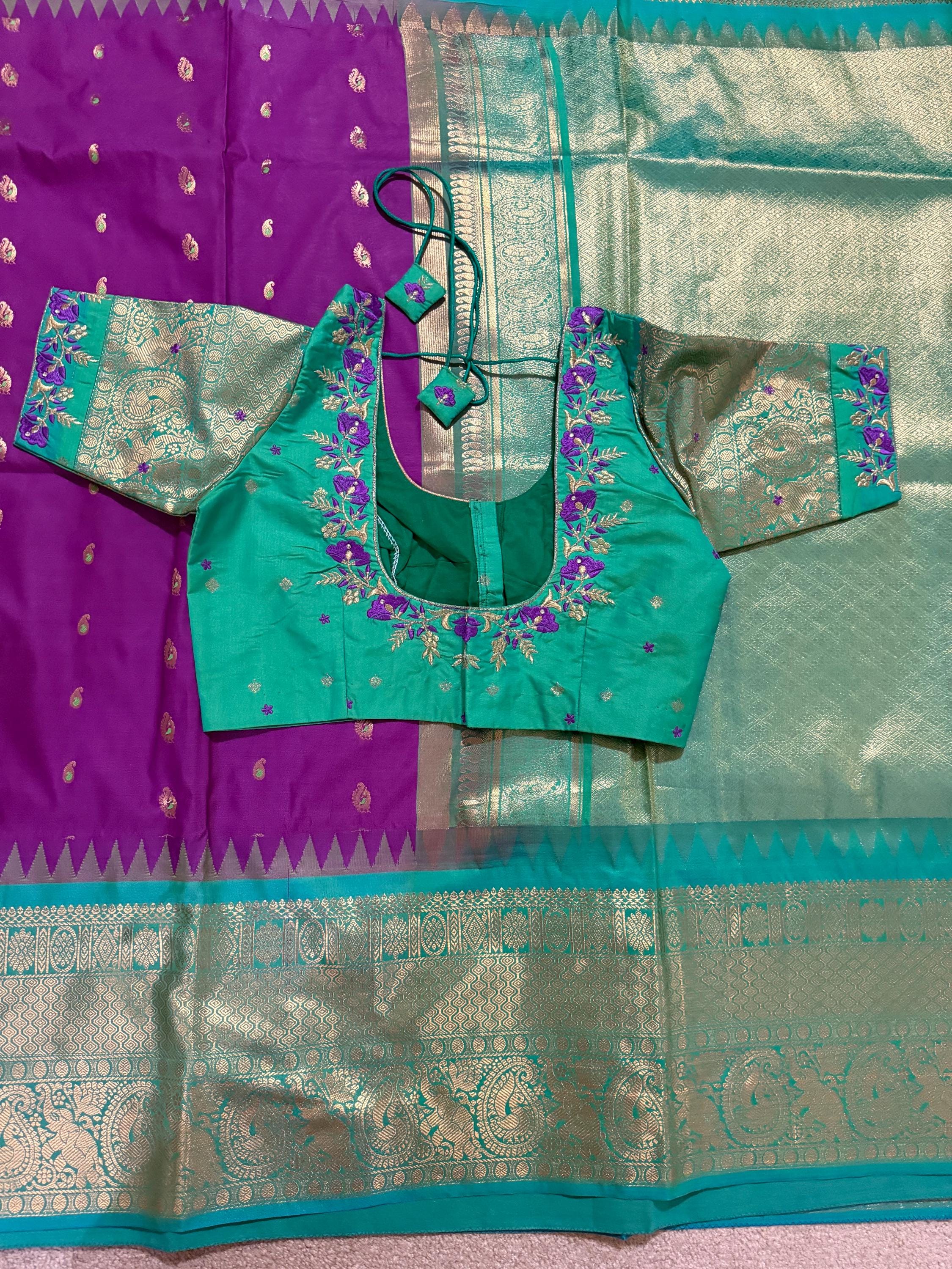 Gadwal Handloom pure silk sarees in rare colors and ready to wear blouse with embroidered blouse fits up to 32 -46 saree is ready fall pico