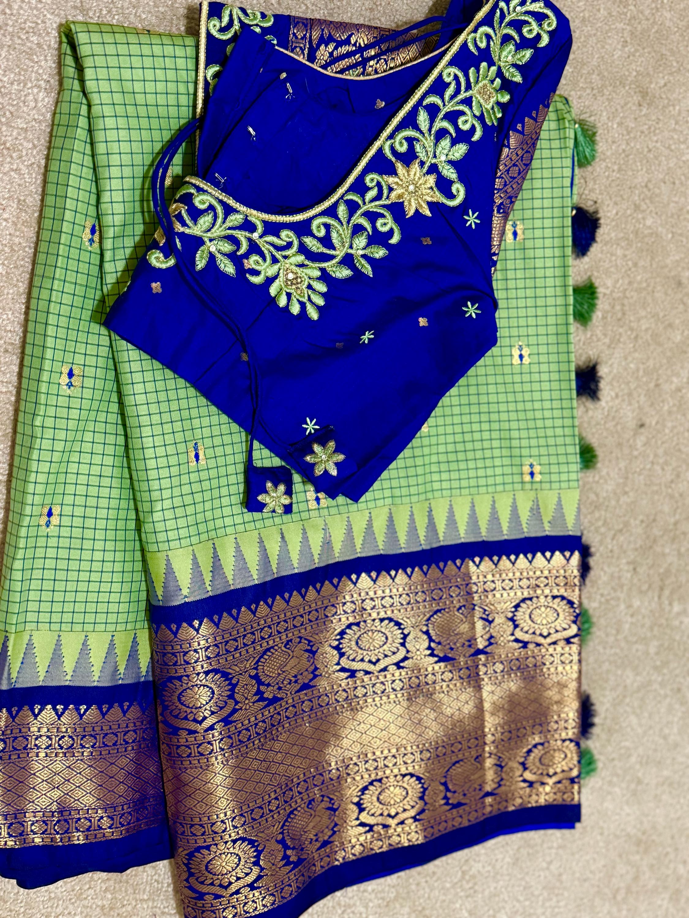 Gadwal Handloom pure silk sarees in rare colors and ready to wear blouse with embroidered blouse fits up to 32 -46 saree is ready fall pico