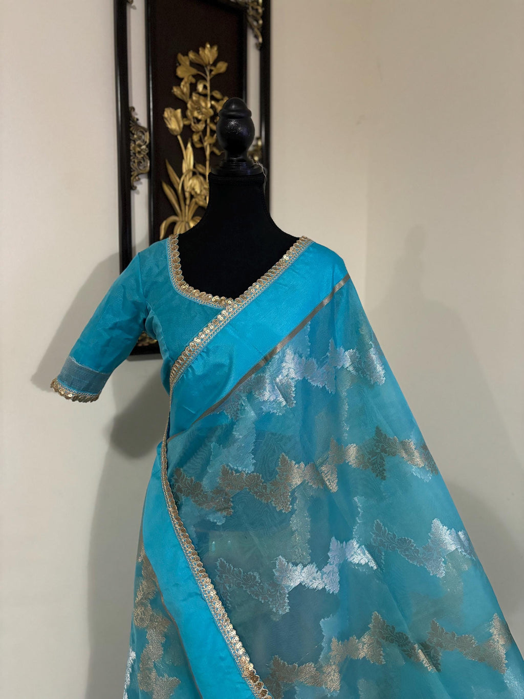 Banarsi fancy beautiful kora organza double zari silk saree very soft ant flowy ready to wear designer blouse fits 32-46  eye cooling shades