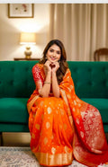 Banarasi dual shade handloom khadi georgette silk saree all over beautiful waterzariweavingbeautifulcombinations,orange and red readyblouse