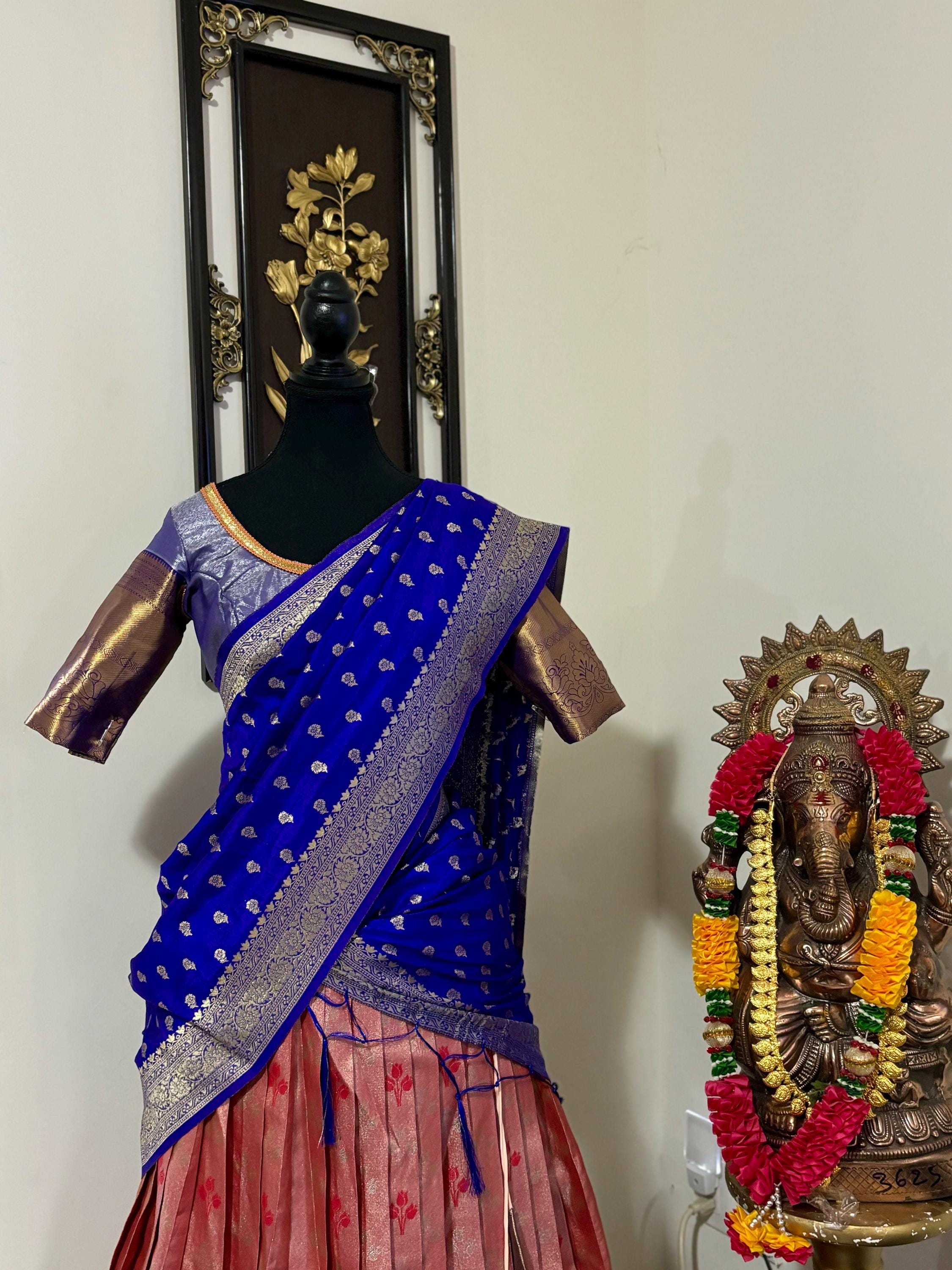 Beautiful colors Kanchi pattu Lihanga with beautiful Kanchi boarder is made of Handloom cloths ready with ready to wear blouse sizes 32 - 48