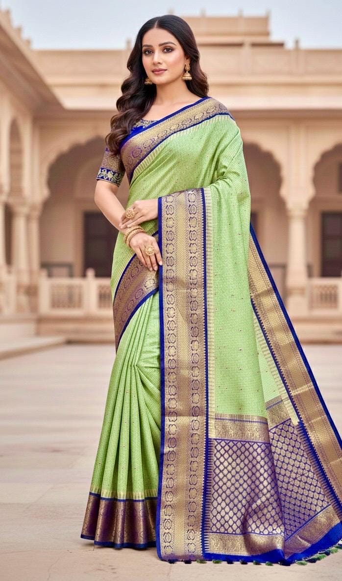 Gadwal Handloom pure silk sarees in rare colors and ready to wear blouse with embroidered blouse fits up to 32 -46 saree is ready fall pico