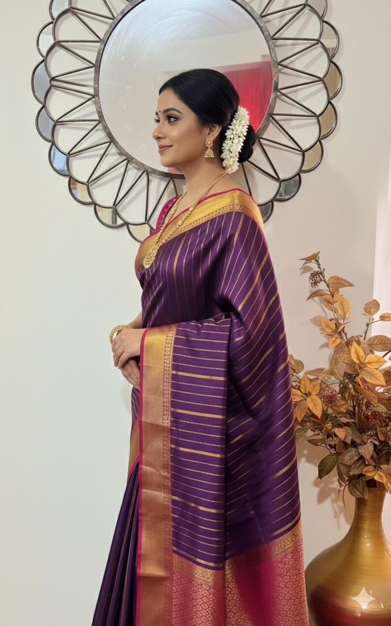 Kanchipuram soft silk saree in rarecolors with beautifully done hand  made embroidered blouse with readytowear work blouse fitsup to32 to 46