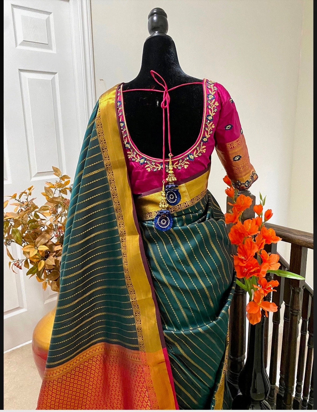 Pure Silk Kanjeevarm/Kanchipattu Sarees Saree is ready with beautiful Maggam work fits to 32 to 46