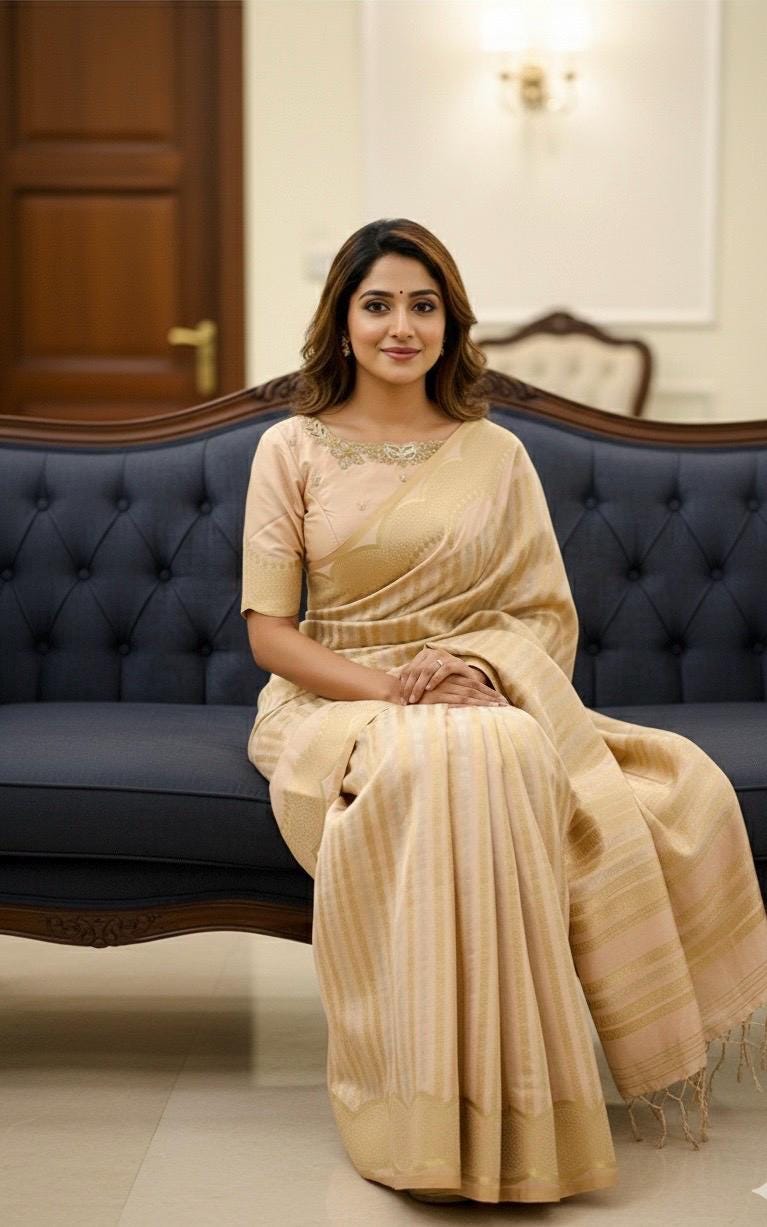 Beautiful Banarasi kataan silk  saree paired up with pretty Maggam work blouse. Blouse sizes can be customized.