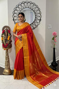 Gadwal Handloom pure silk sarees in Orange/yellow, ready to wear blouse with embroidered blouse fits up to 32 -46 saree is ready fall pico