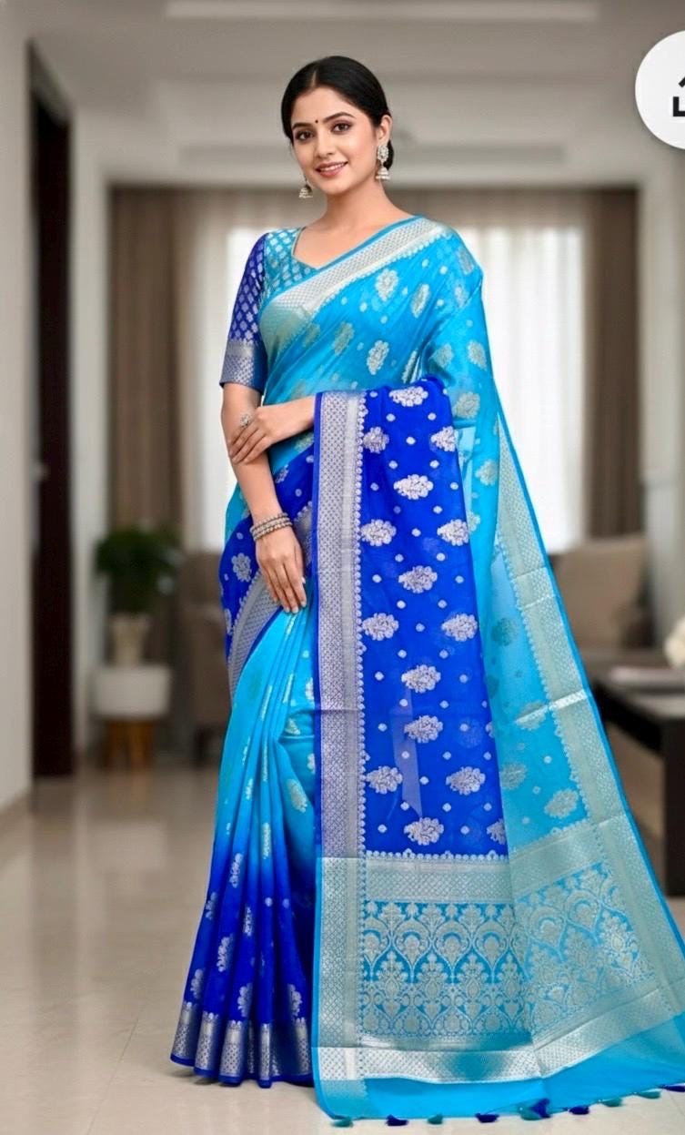 Banarasi dual shade handloom khadi georgette silk saree all over beautiful water zari weaving beautiful combinations, any color possible