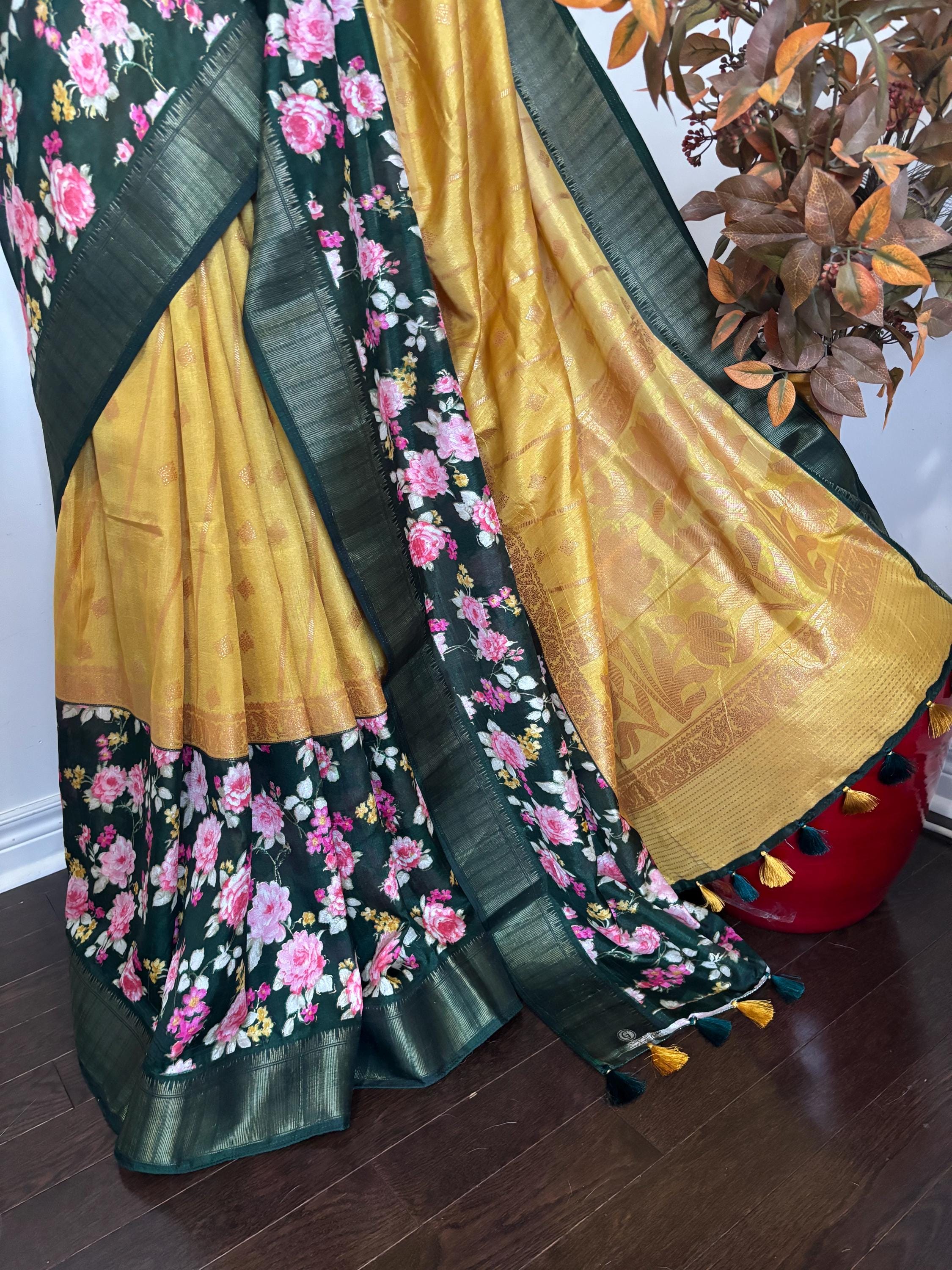 Light weight easy to drape Soft Silk fancy Saree; with beautiful pythani boarder, with Pochampalli design ready to wear Blouse fits 32-46
