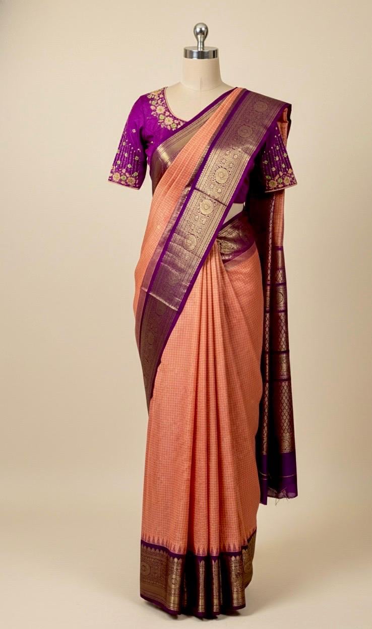 Gadwal Handloom pure silk sarees in rare colors and ready to wear blouse with embroidered blouse fits up to 32 -46 saree is ready fall pico