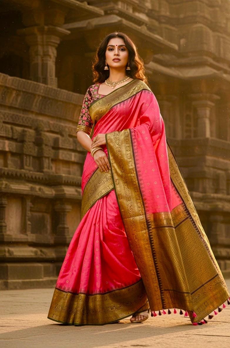 Gadwal Handloom pure silk sarees in rare colors and ready to wear blouse with embroidered blouse fits up to 32 -46 saree is ready fall pico