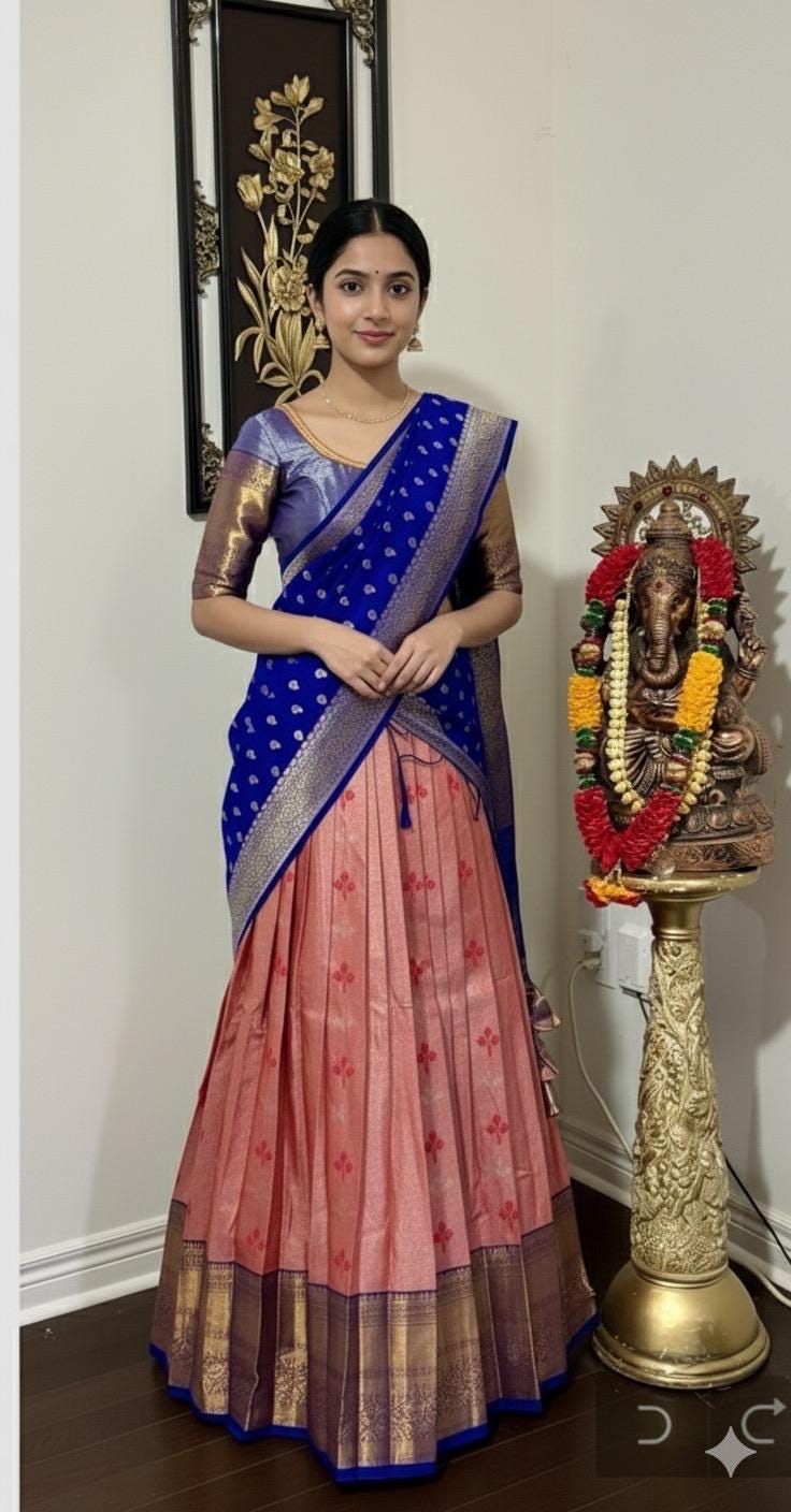 Beautiful colors Kanchi pattu Lihanga with beautiful Kanchi boarder is made of Handloom cloths ready with ready to wear blouse sizes 32 - 48