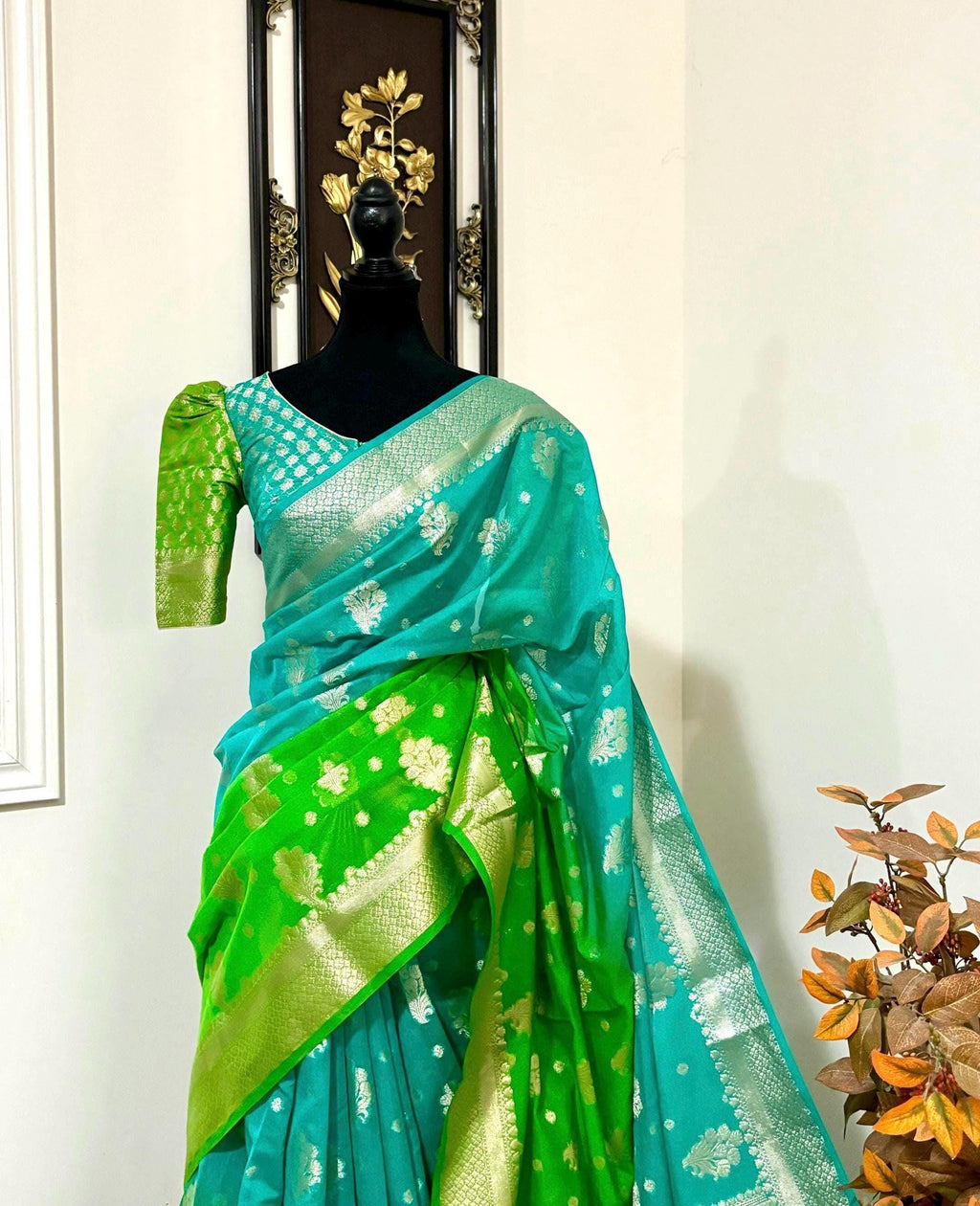 Banarasi dual shade handloom khadi georgette silk saree all over beautiful water zari weaving beautiful combinations, any color possible