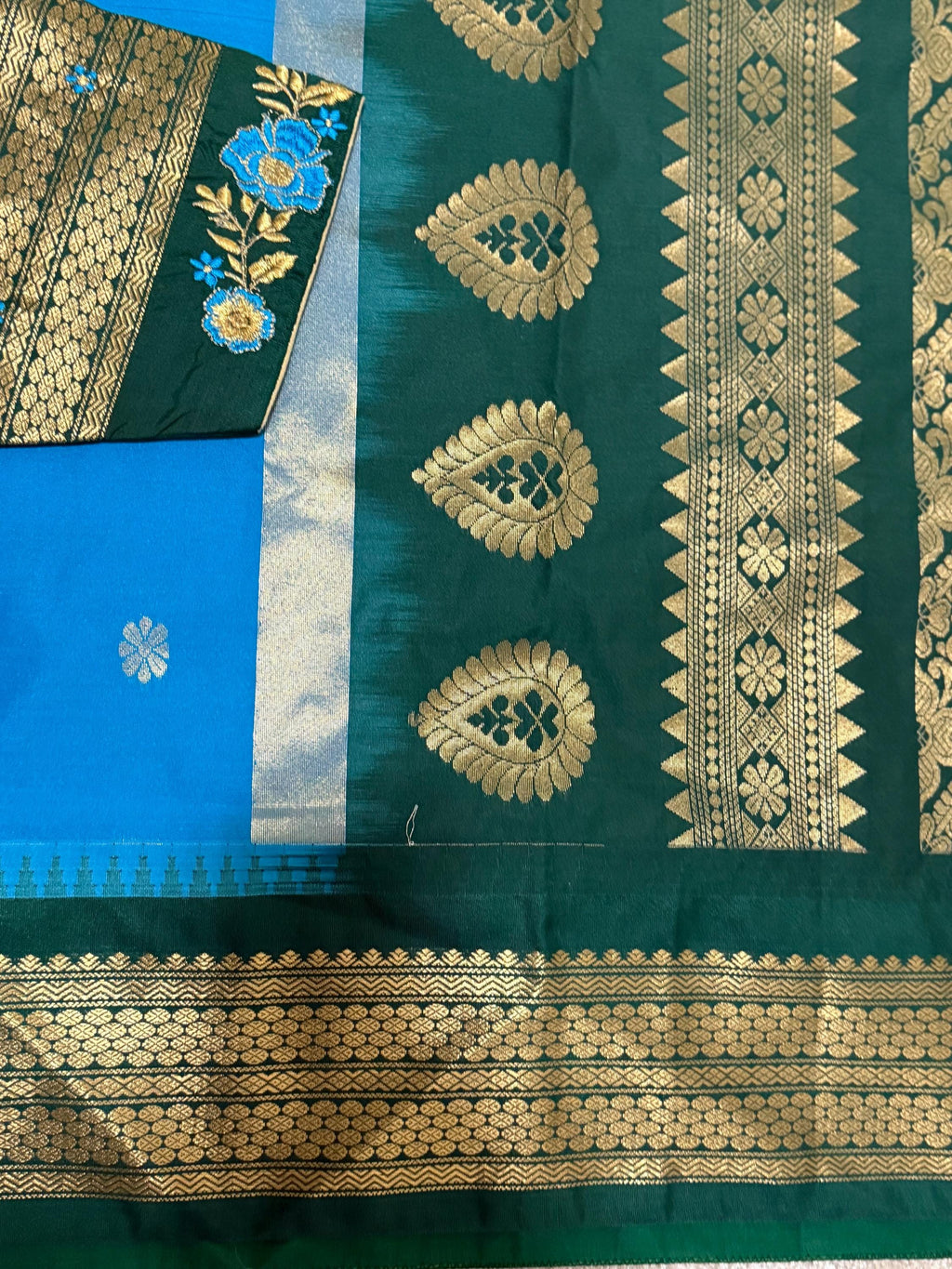 Gadwal Handloom pure silk sarees in rare colors and ready to wear blouse with embroidered blouse fits up to 32 -46 saree is ready fall pico