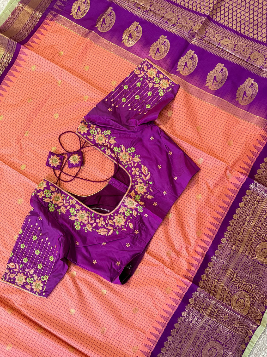 Gadwal Handloom pure silk sarees in rare colors and ready to wear blouse with embroidered blouse fits up to 32 -46 saree is ready fall pico