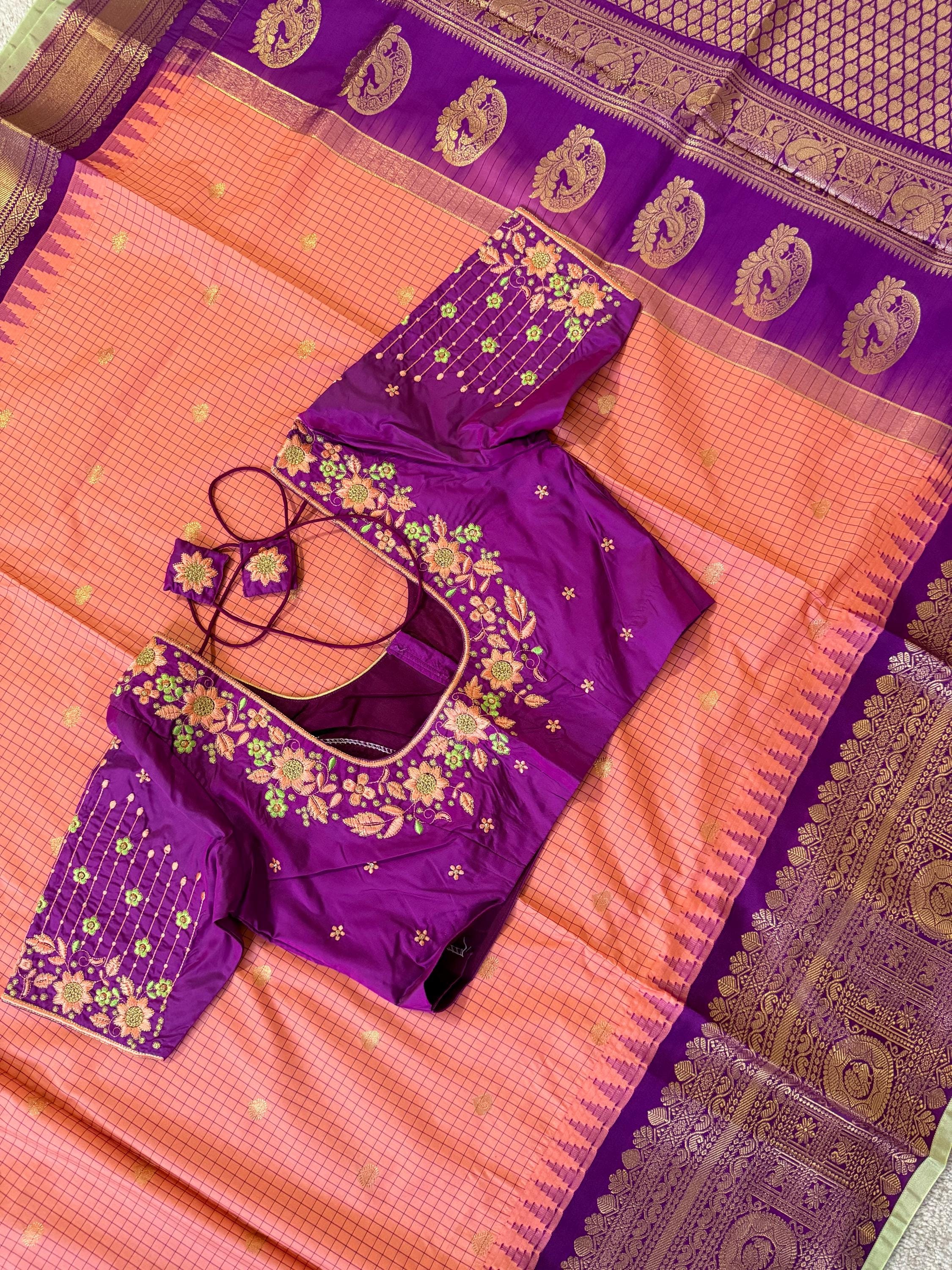 Gadwal Handloom pure silk sarees in rare colors and ready to wear blouse with embroidered blouse fits up to 32 -46 saree is ready fall pico